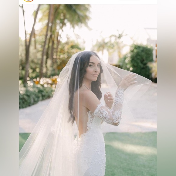 Plain Cathedral Wedding Veil with Blusher - Picture 1 of 5